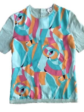 CELINE Paris Vintage 80s Abstract Geometric Print Top Size US2 / IT38